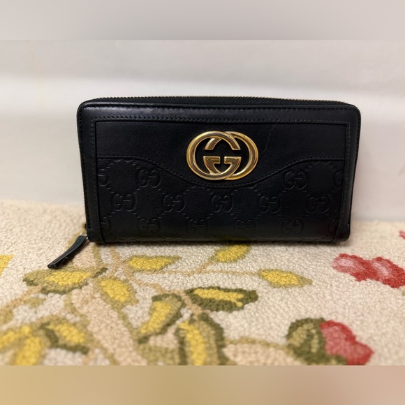 Unisex GUCCI Guccissima Signature Sukey Zip Around Wallet Black - Picture 2 of 16